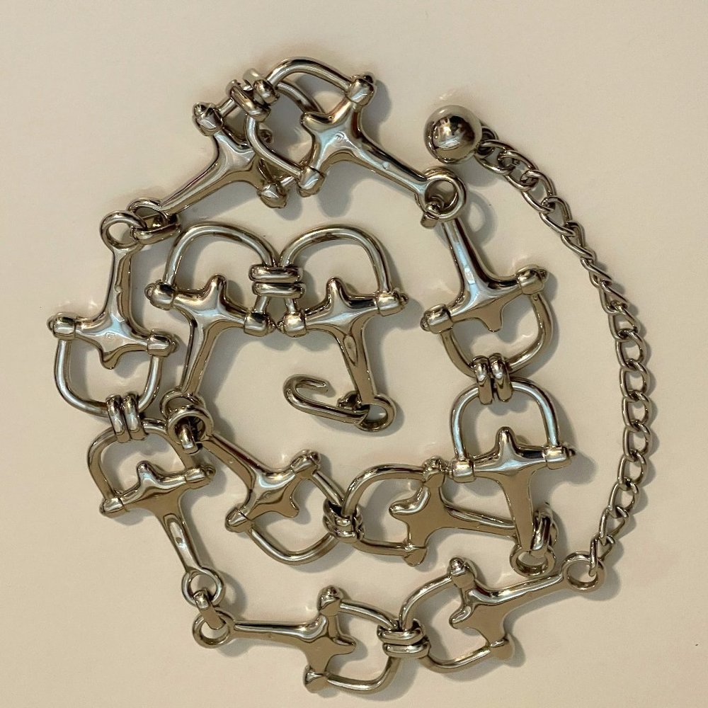 Silver Vintage Horsebit Equestrian Metal Link Chain Belt Preppy Classic Luxury